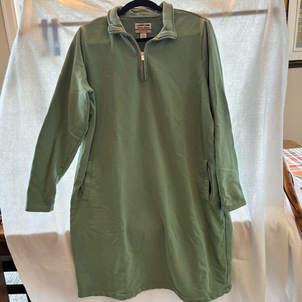 Lands' End Women’s Green Quarter-Zip sweatshirt Dress 1X  16W-18W